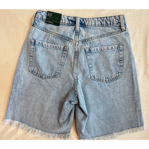 Wild Fable High Rise Bermuda Jean Shorts Raw Hem Asymmetrical Button Fly 2/26 - Picture 9 of 12